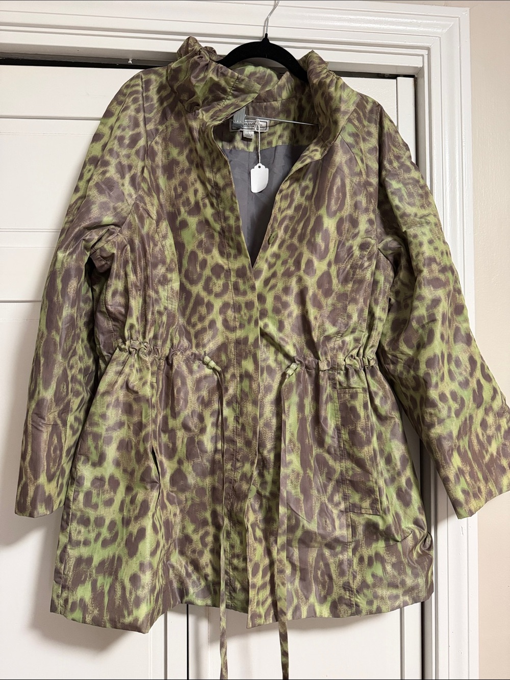 Simonton Says chic Leopard Print Drawstring Waist Jacket - Olive Green